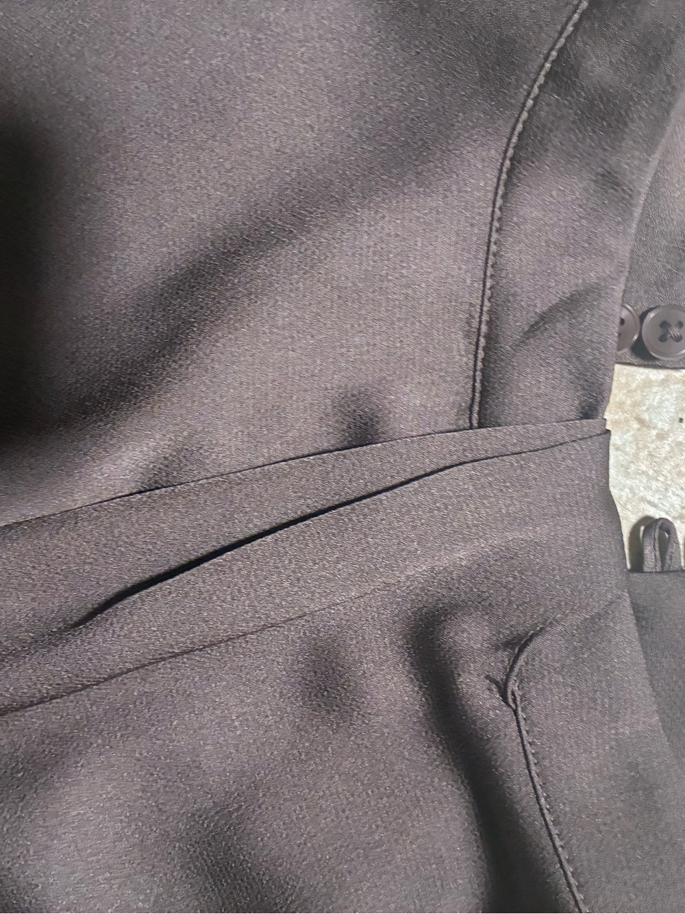 NWT Ann Taylor Satin Mock Neck Draped Blouse Charcoal Brown Long Sleeve Size L - Picture 4 of 6